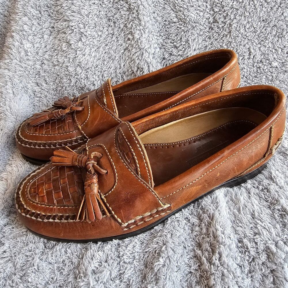 Vintage Johnston & Murphy Men's Woven Moc Kiltie Tasseled Loafer Size 10.5 Brown